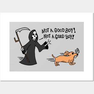 Dachshund Dog Stealing A Grim Reapers Bone Hand / Not A Good Boy Posters and Art